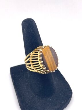 Vintage 18 KT Gold Filled Tiger Eye Statement Ring 5 3/4